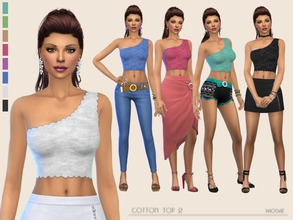Sims 4 — Cotton Top 2 by Paogae — One shoulder cotton top, 8 colors, perfect to combine with skirts and trousers in many