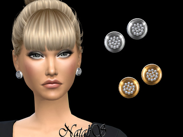 Sims 4 — NataliS_Round stud earrings with crystals by Natalis — Round stud earrings with crystals. FT-FA-FE 2 colors.