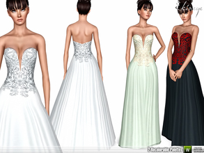 Sims 3 — Strapless Deep V-Neck Gown by ekinege — Embellished bodice strapless dress. 2 recolorable parts. Custom mesh by