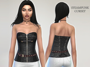 Sims 4 — Steampunk Corset by Puresim — A black belted corset. - teen to elder - everyday and party categories - base game