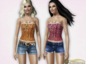 Sims 3 — Satin Line Sequin Bustier Top by Harmonia — 4 Colors - not recolored Please do not use my textures. Please do