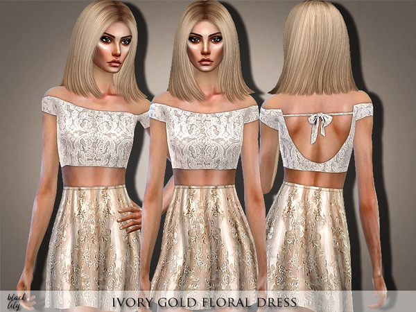 Sims 4 — Ivory Gold Floral Dress by Black_Lily — YA/A/Teen 1 Style New item