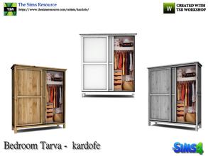 Sims 4 — kardofe_Bedroom Tarva_Dresser 2 by kardofe — Wooden wardrobe with the left door open, in three color options 