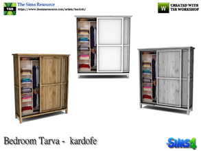 Sims 4 — kardofe_Bedroom Tarva_Dresser 3 by kardofe — Wooden wardrobe with the right door open, in three color options 