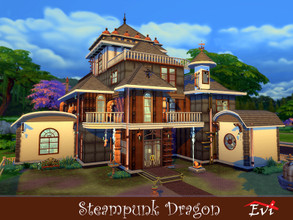 Sims 4 — Steampunk Dragon by evi — A Victorian fantasy Steampunk house with all its retro sci-fi features. Cozy rooms,