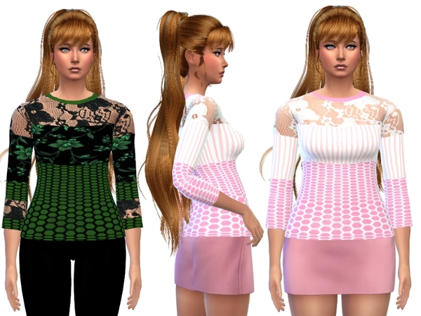 Sims 4 — Sweater with lace insert by Louisa_1 — Swaeter white lace insert in 2 colors.