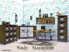 Sims 4 — Study Steampunk by ShinoKCR — crafted by hand and heart Furniture for your Steampunk Home -Desk -Laptop -Chair