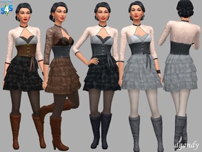Sims 4 — Vera - Steampunk by Dgandy — Leather, silk lace and ruffles. The dress is shown with base game stockings and