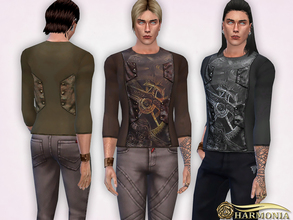 Sims 4 — Steampunk Gear Printing Tops by Harmonia — 5 color Please do not use my textures. Please do not re-upload.