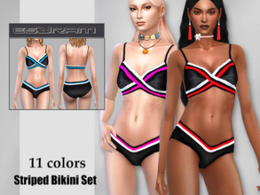 Sims 4 — Striped Bikini_Set by EsyraM — Bikini Set Available in 11 colors In CAS at underwear,tanktops Custom thumbnail
