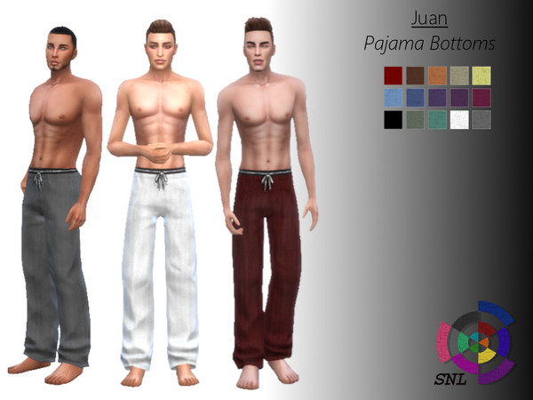 Sims 4 — Juan Pajama Bottoms by SuperNerdyLove2 — Male pajama bottoms in a soft fabric texture in a variety of colors.