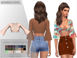 Sims 4 — Annabluu's Deep V Neck Crop Top by annabluu — Base Game Compatible For females, Teen to Elder Shadow, Specular,