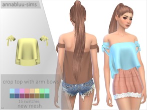 Sims 4 — Annabluu's Crop Top w/ Arm Bows by annabluu — Base Game Compatible For females, Teen to Elder HQ Compatible