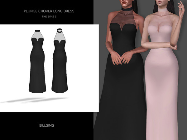 Sims 3 — Plunge Choker Long Dress by Bill_Sims — YA/AF Everyday/Formal Available for maternity Recolorable | 1 channel 2