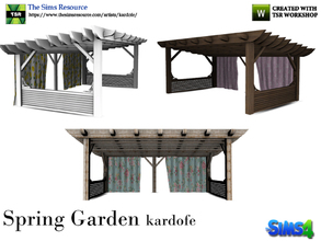 Sims 4 — kardofe_Spring Garden_Pergola by kardofe — Large wooden pergola, with curtains in the back, in three color