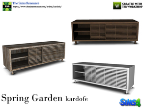 Sims 4 — kardofe_Spring Garden_Sideboard by kardofe — Wooden sideboard, with sliding doors, made with small slats, in