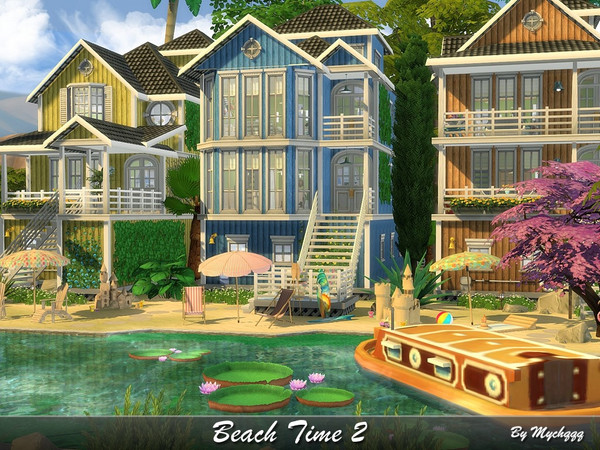 Sims 4 — Beach Time 2 by MychQQQ — Lot: 40x30 Value: $ 367,452 Lot contains: - 3 bedrooms - 6 bathrooms - 3 living rooms