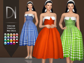 Sims 4 — Gingham Strapless Midi Dress by DarkNighTt — Gingham Strapless Midi Dress Have 20 colors. Handmade texture. New