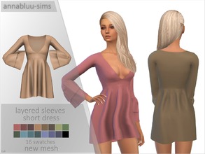 Sims 4 — Annabluu's Layered Sleeves Short Dress by annabluu — Base Game Compatible For females, Teen to Elder HQ