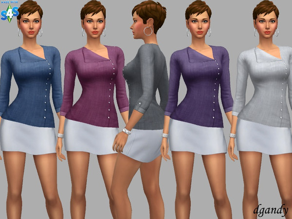 Sims 4 — Top - Alisha by Dgandy — A 3/4 length sleeve top that buttons down the side. Choose from 9 colors.