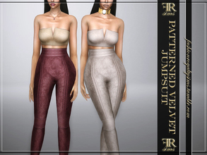 Sims 4 — Patterned Velvet Jumpsuit by FashionRoyaltySims — Standalone Custom thumbnail 16 color options HQ texture