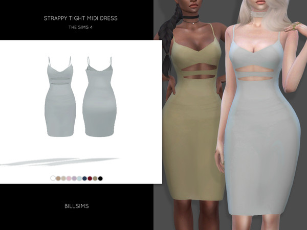 Sims 4 — Strappy Tight Midi Dress by Bill_Sims — Female, Teen-Elder Custom Shadow Map HQ mod compatible