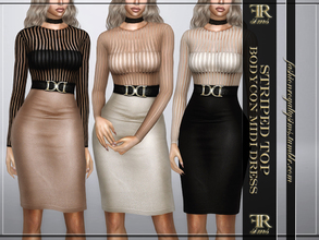Sims 4 — Striped Top Bodycon Midi Dress by FashionRoyaltySims — Standalone Custom thumbnail 9 color options HQ texture