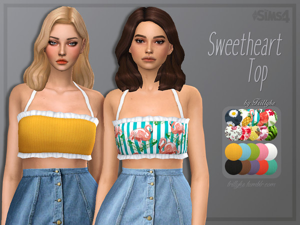 Sims 4 — Trillyke - Sweetheart Top by Trillyke — A ribbed crop top with ruffles. ! PLEASE READ THE CREATOR NOTES TAB FOR