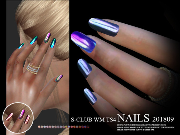 Sims 4 — S-Club ts4 WM Nails 201809 update06082018 by S-Club — Nails with metal colours, 10 swatches, hope you like,