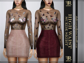 Sims 4 — High Waist Suede Skirt by FashionRoyaltySims — Standalone Custom thumbnail 20 color options HQ texture