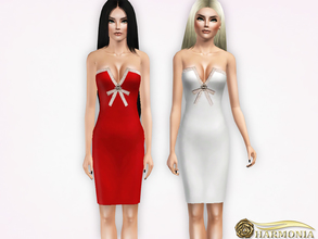 Sims 3 — Jewel Trim Neck Midi Dress by Harmonia — 3 color. recolorable Please do not use my textures. Please do not