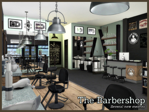 Sims 4 — The Barbershop by Angela — The Barbershop. A new Sims 4 set with several new meshes to recreate a barbershop.