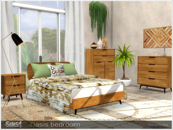 Sims 4 — Oasis bedroom by Severinka_ — Set of furniture for decorating a bedroom in a retro style. Wood HD textures The