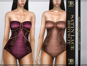 Sims 4 — Satin Lace Bodysuit by FashionRoyaltySims — Standalone Custom thumbnail 20 color options HQ texture Compatible