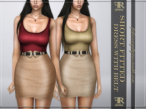 Sims 4 — Short Fitted Dress with Belt by FashionRoyaltySims — Standalone Custom thumbnail 15 color options HQ texture