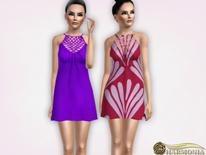 Sims 3 — Swing Dress with Cage Neck by Harmonia — Mesh By Harmonia 3 color. recolorable Please do not use my textures.