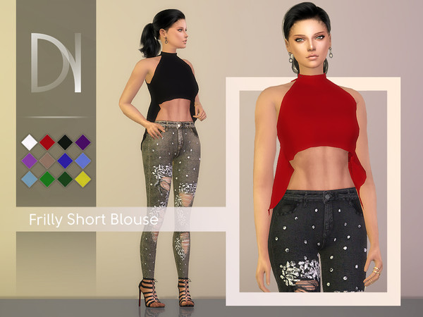 Sims 4 — Frilly Short Blouse by DarkNighTt — Frilly Short Blouse Have 12 colors. Flat texture. New Mesh. (All LODs). Hope