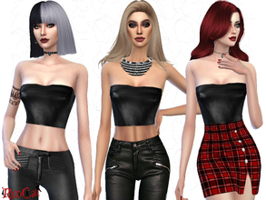 Sims 4 — Leather Outfit Set Bustier by RedCat — - Only one color. - Everyday, formal and party wear.