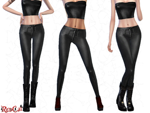 Sims 4 — Leather Outfit Set Pant by RedCat — - Only one color. - Everyday, formal and party wear.
