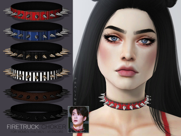 Sims 4 — Firetruck Choker by Pralinesims — Choker in 45 colors.