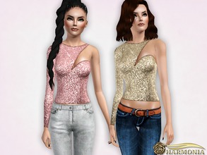 Sims 3 — Shoulder One-Sequin Top by Harmonia — 4 color. recolorable Please do not use my textures. Please do not