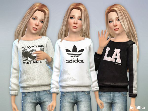 Sims 4 — Printed Sweatshirt for Girls P33 by lillka — Printed Sweatshirt for Girls