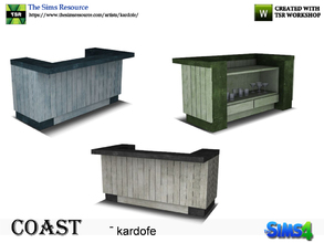 Sims 4 — kardofe_Coast_Bar by kardofe — Bar of slats of worn wood and metal in three color options. 