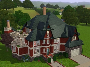 Sims 3 — Brique Lodge by RachelDesign — This brick house with beautiful terrace and balconies. Large open kitchen with a