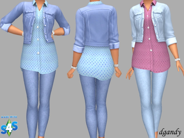 Sims 4 — Shirt, Jacket and Jeggings II Without Rips by Dgandy — Base game item Outfit: Everyday Cold Weather 2 colors
