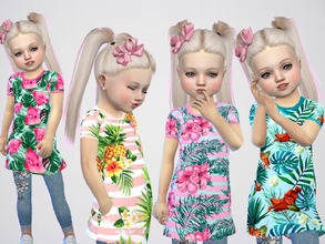 Sims 4 — Toddlers Tropical Prints and Jeans Outfit by SweetDreamsZzzzz — Set of 4 toddler tops and jeans outfits for
