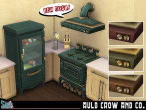 Sims 4 — Auld Crow & Co. by Shannanigan — This set contains a new range hood for the Auld Crow vintage style stove,