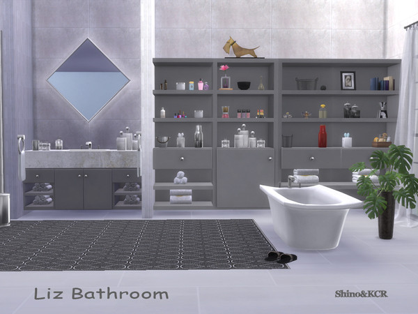 Sims 4 — Bathroom Liz by ShinoKCR — Sleek and modern Bathroom Furniture -Bathtub - fixed for Island Living -Sink -Shower