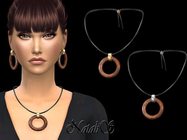 Sims 4 — NataliS_Wood hoop pendant necklace by Natalis — Wood hoop pendant necklace. FT-FA-FE 2 colors.