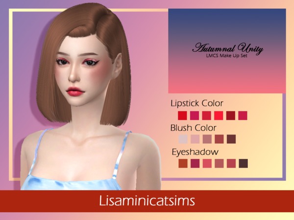Sims 4 — LMCS Autumnal Unity by Lisaminicatsims — Contents -Lipstick 6 Color -Blusher 5 Color -Eyehadow 6 Color
